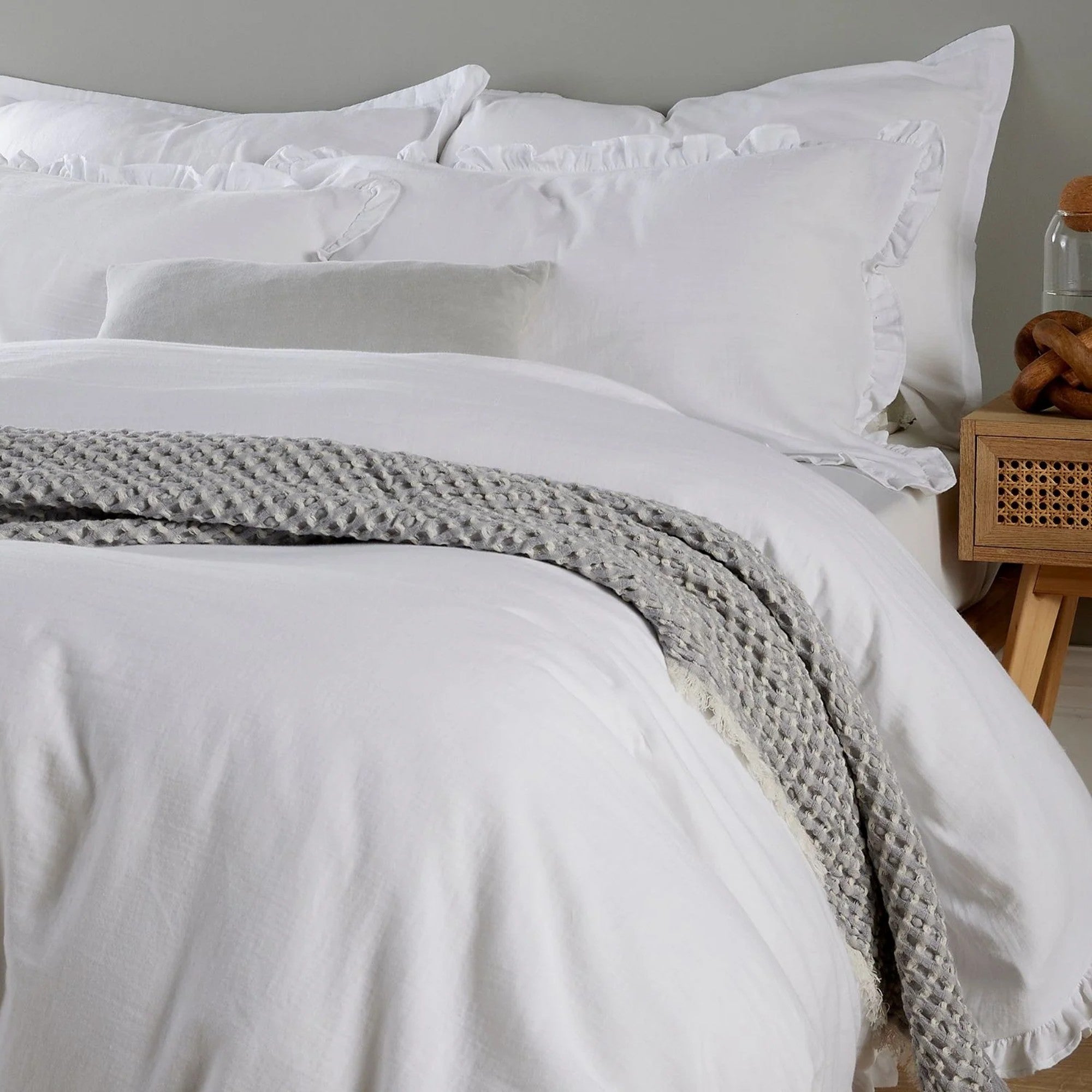 Organic Cotton Retreat Ruffle Plain Dyed Duvet Cover Sets in White