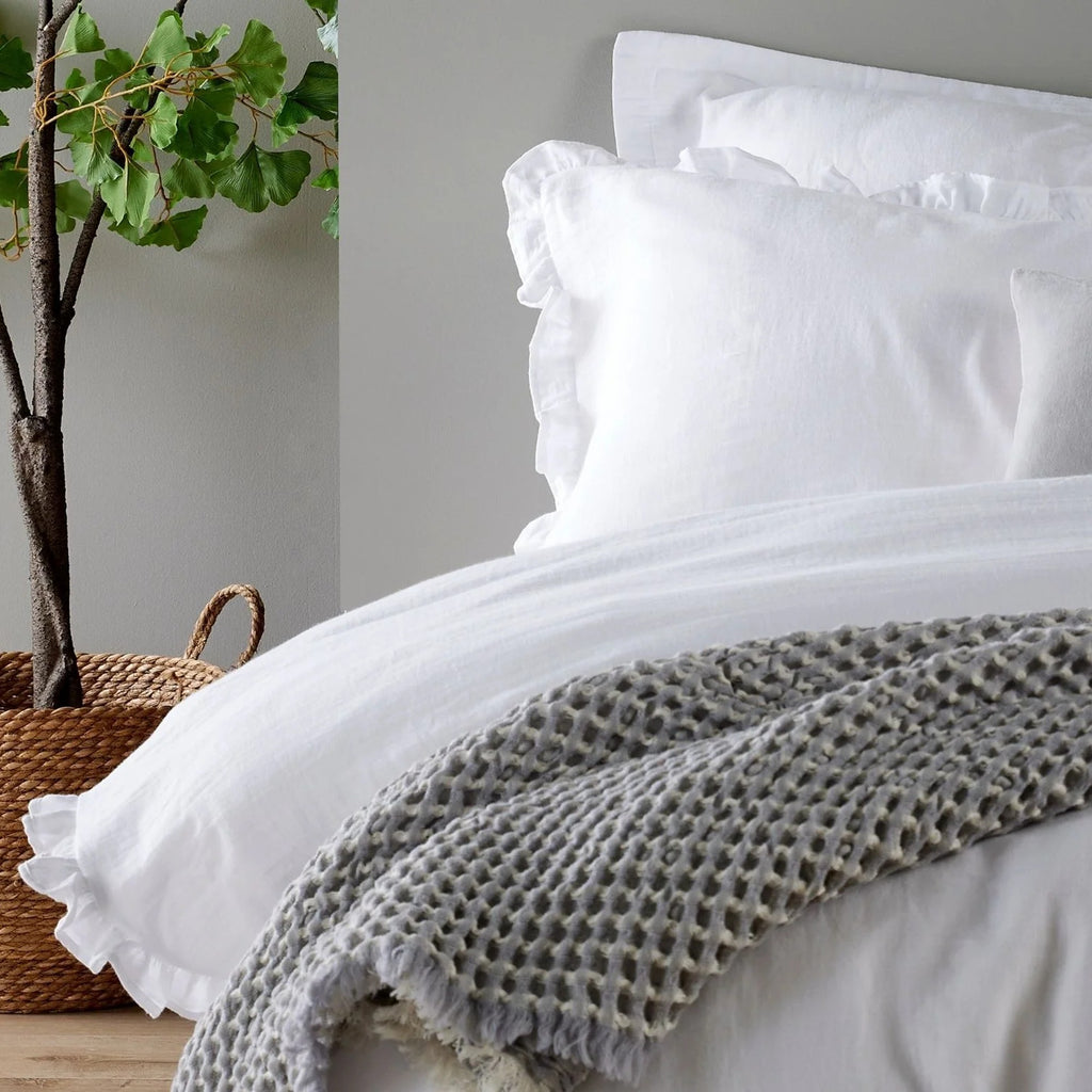 Organic Cotton Retreat Ruffle Plain Dyed Duvet Cover Sets in White
