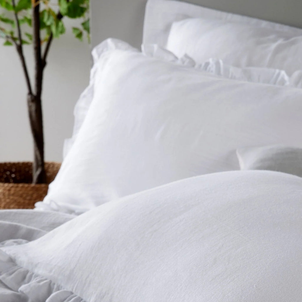 Organic Cotton Retreat Ruffle Plain Dyed Duvet Cover Sets in White