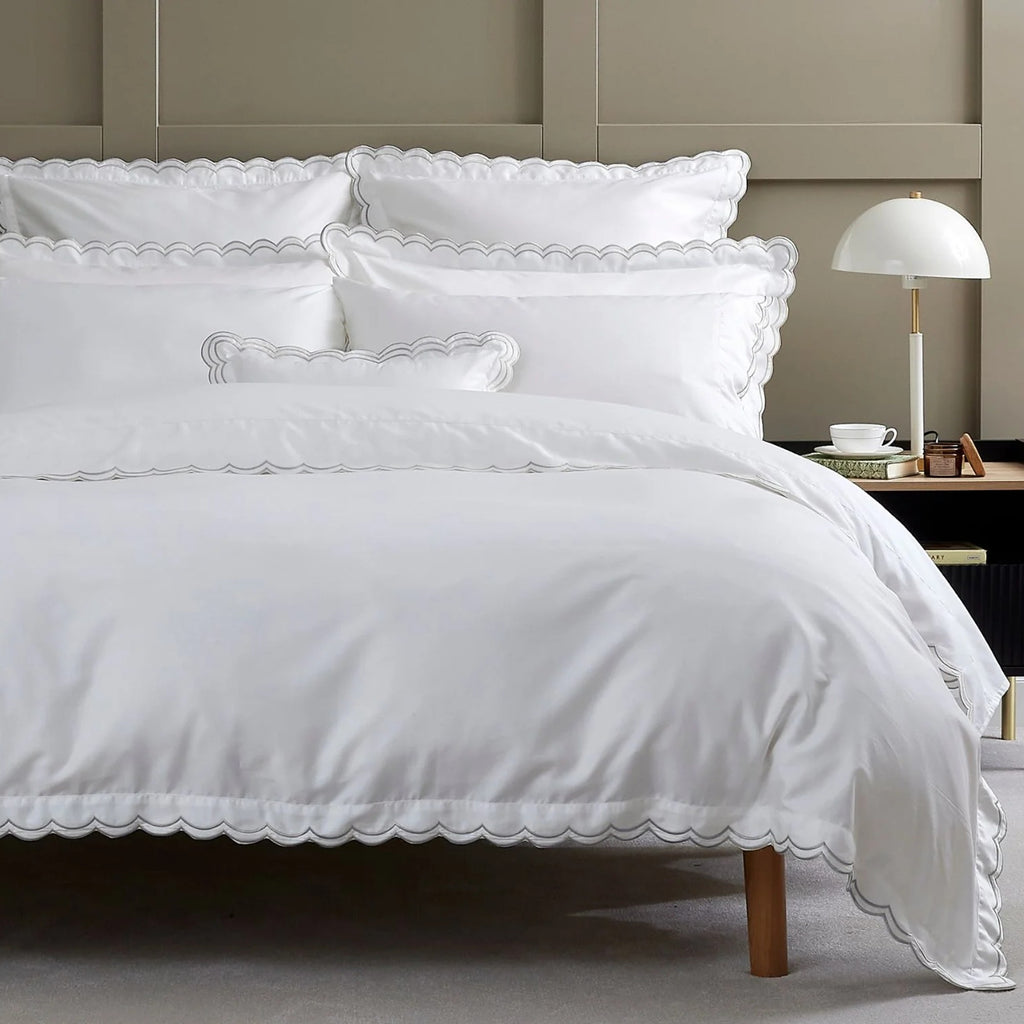 Scallop Edge Duvet Cover Sets in Silver