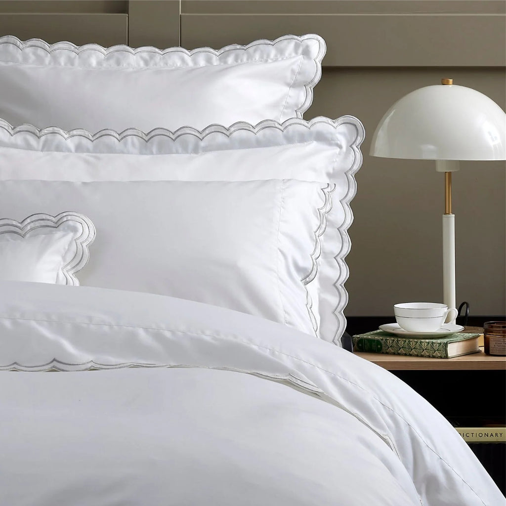 Scallop Edge Duvet Cover Sets in Silver