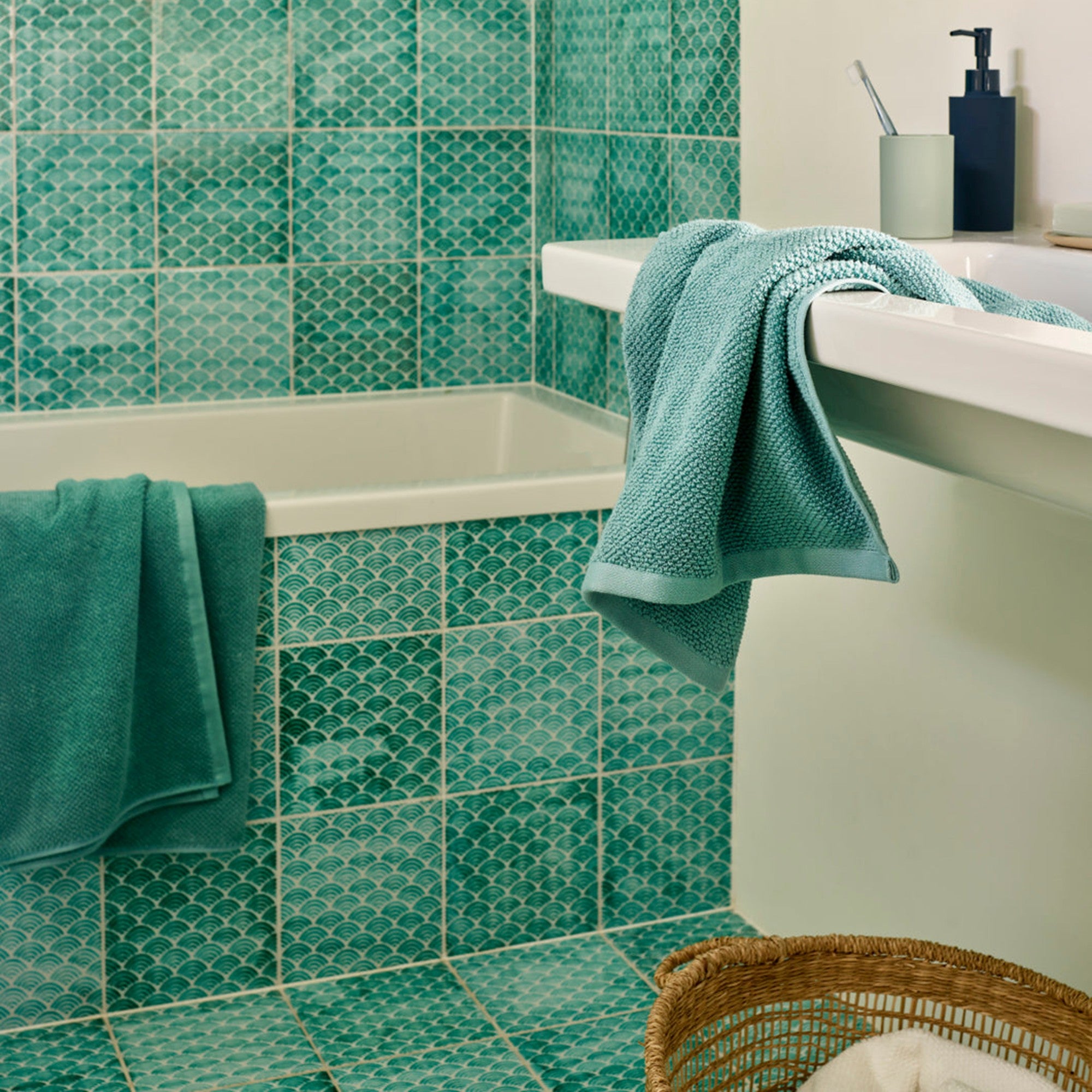 Brixton Bath Towels Collection in Mineral Green