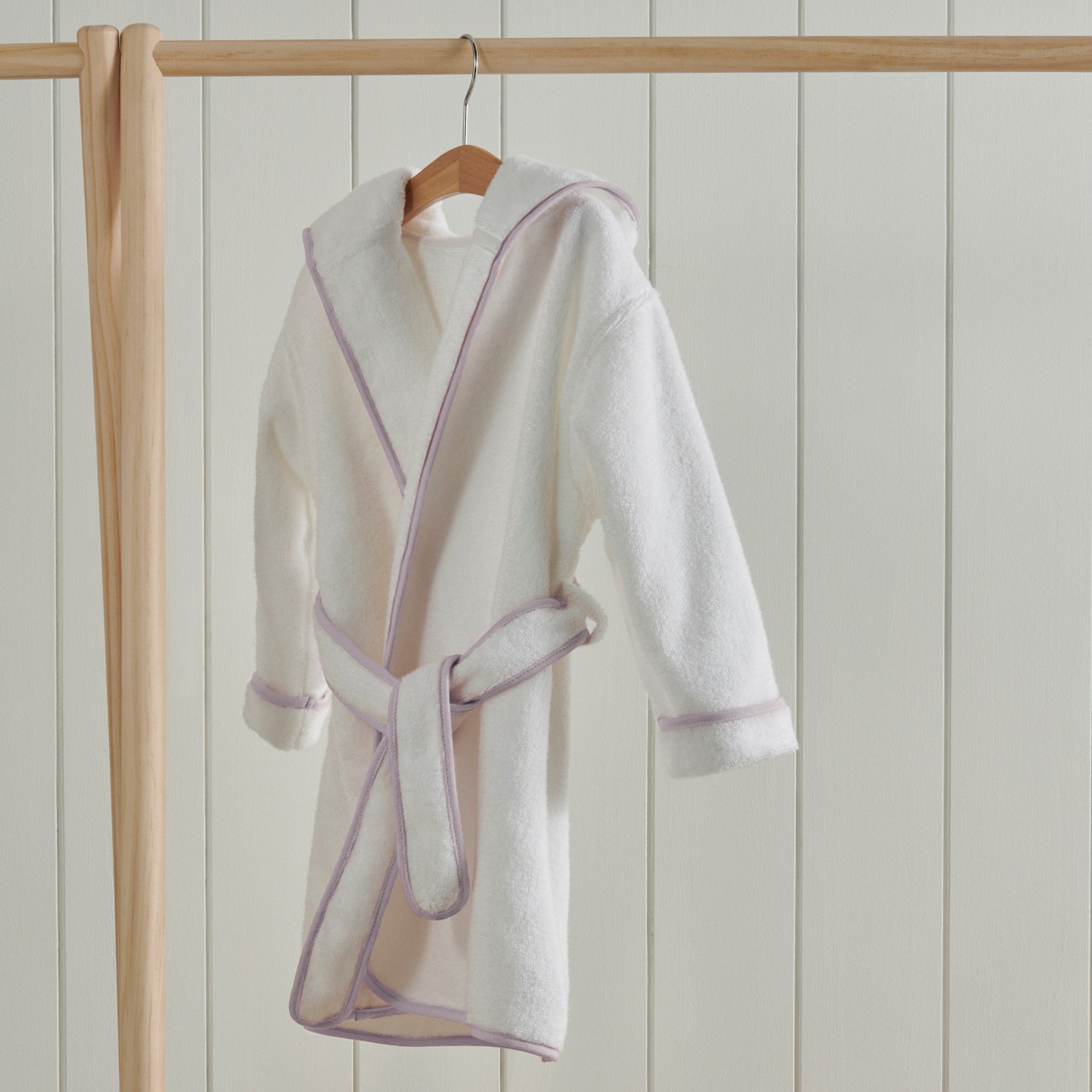 Mini Hooded Bath Robe in White & Pink