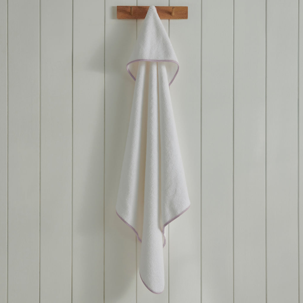 Mini Hooded Bath Towel in White with Pink Trim