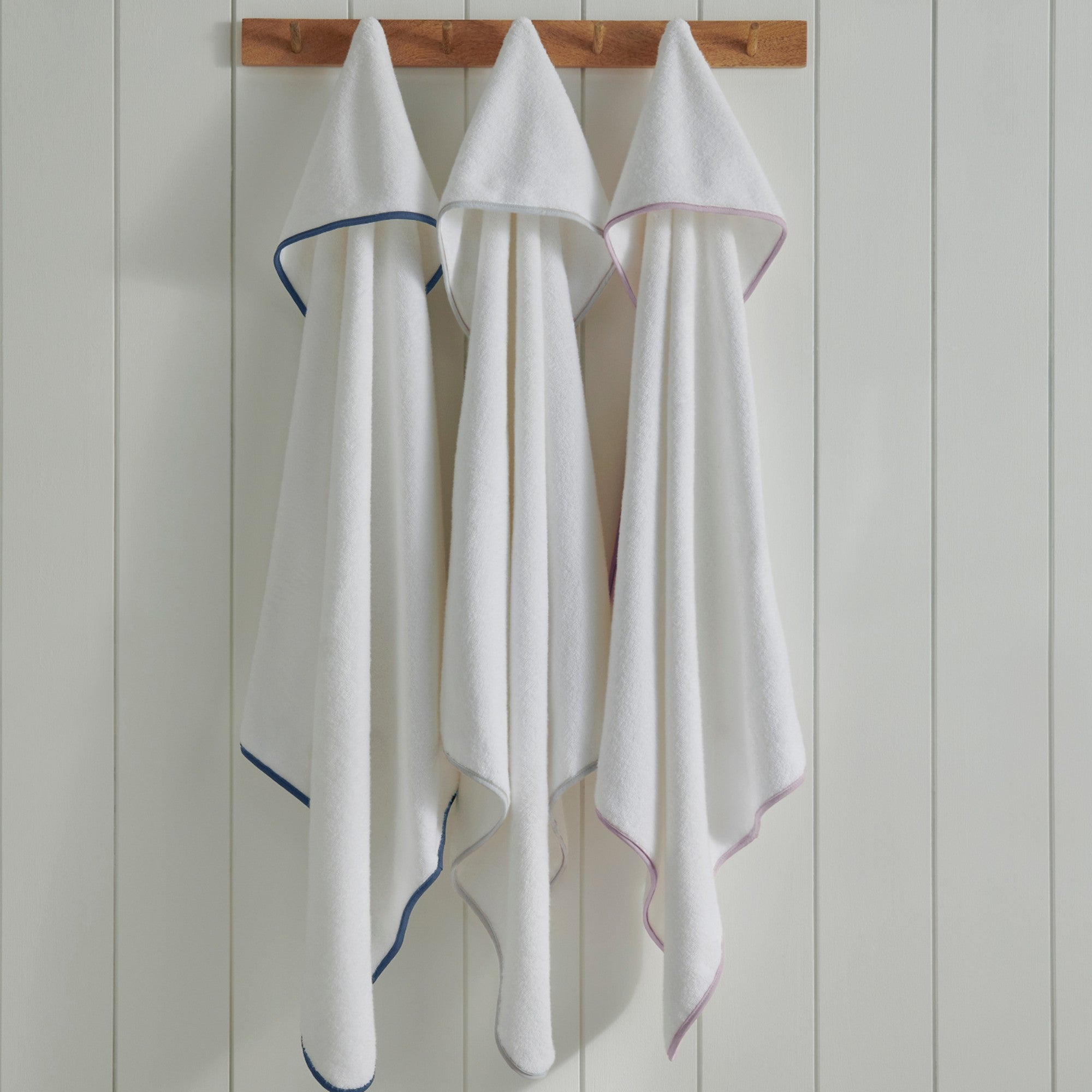 Mini Hooded Bath Towel in White with Pink Trim