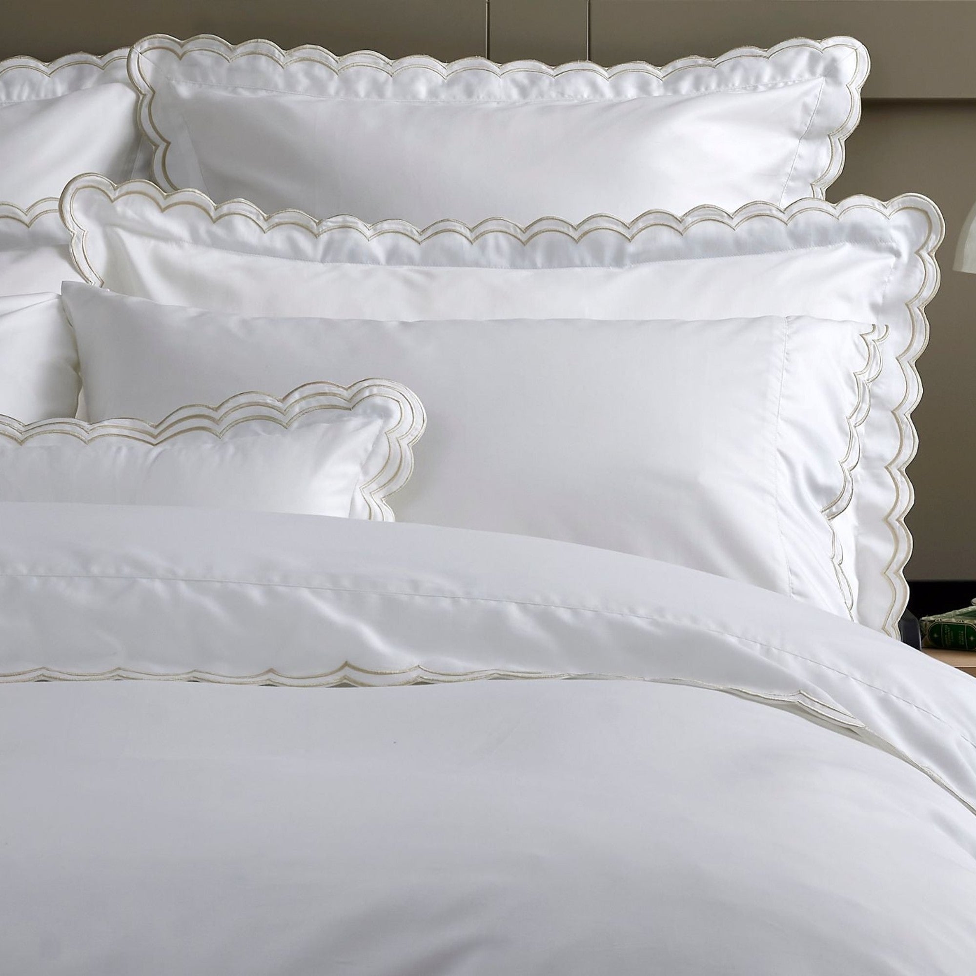 Scallop Edge Filled Cushion in Oyster