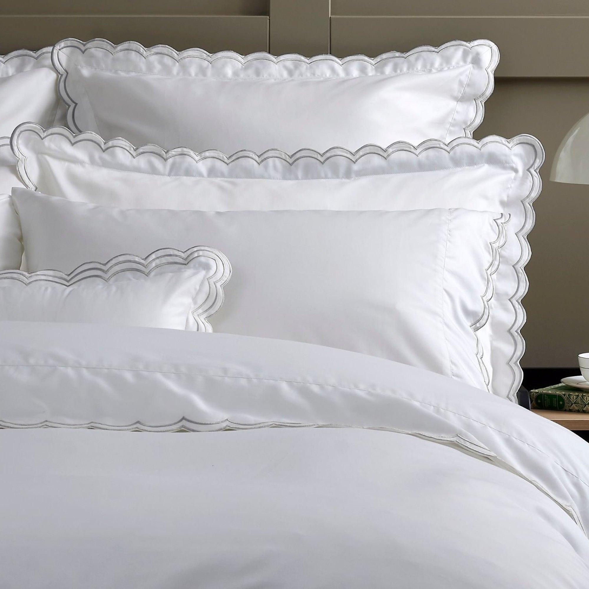 Scallop Edge Filled Cushion in Silver