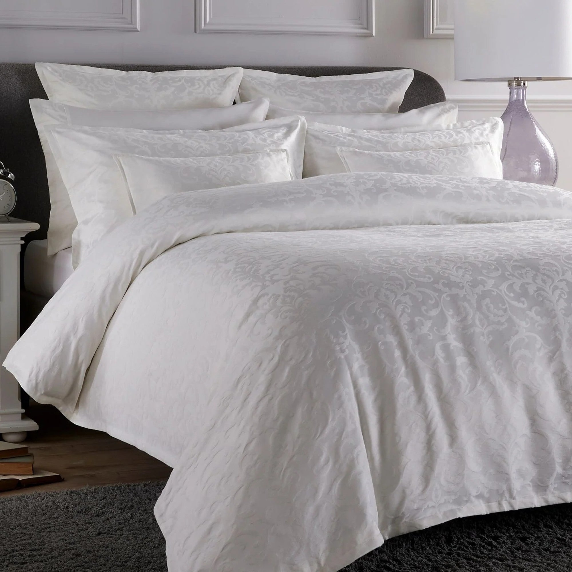 Christy "Venice" Jacquard Duvet Cover Sets in White