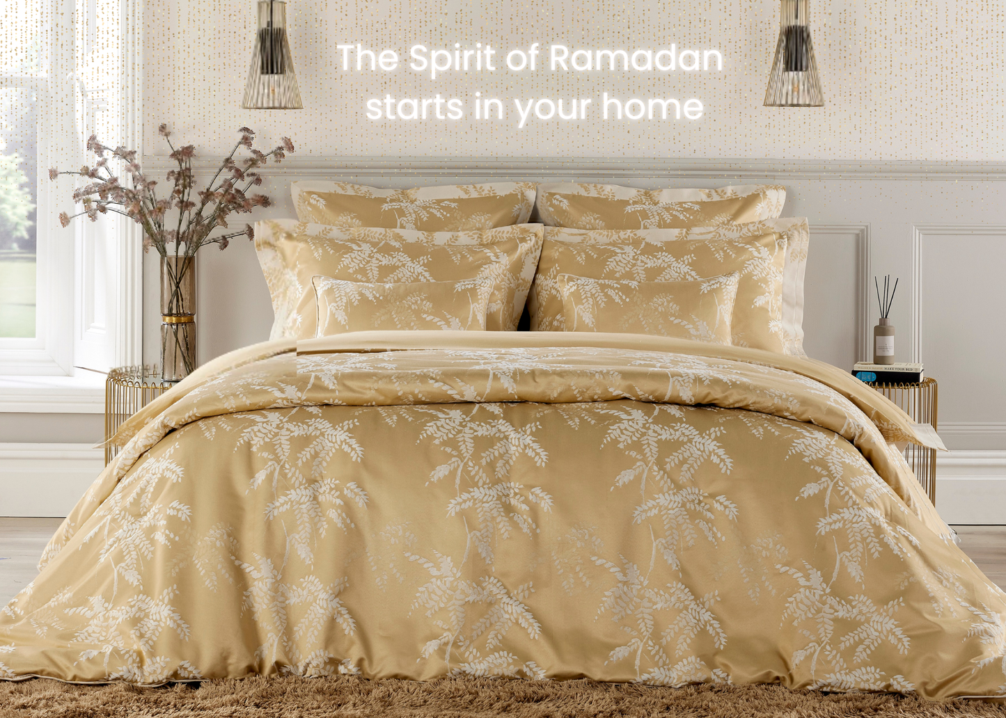 Christy "Holkham" Jacquard Duvet Cover Sets in Wheat (Gold)