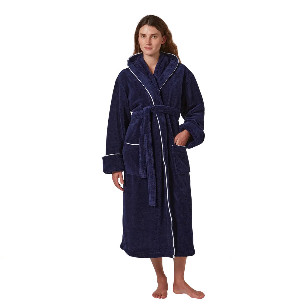 Jasper Conran "Microfibre" Bath Robe with Piping in Navy Blue
