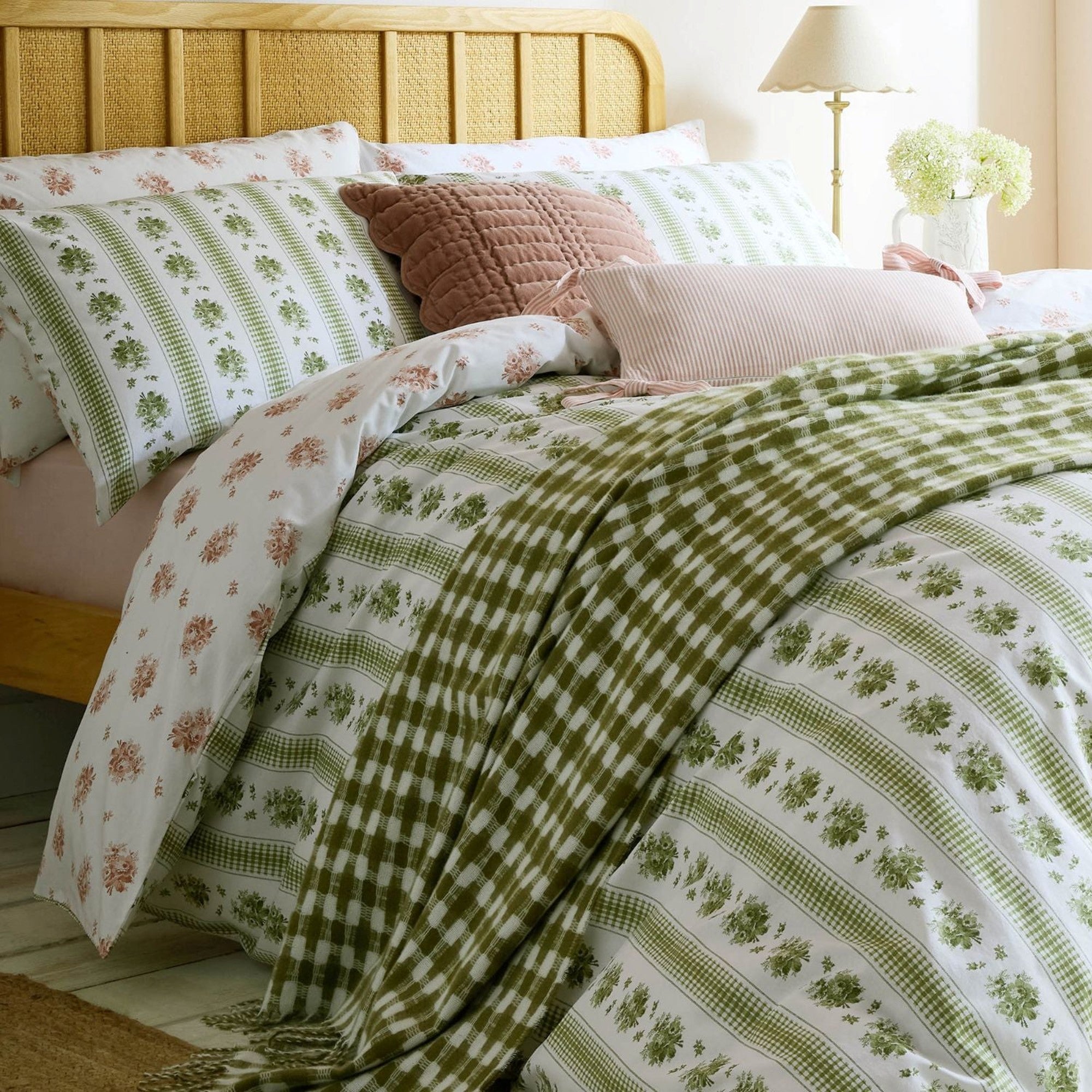 Pensham Stripe Duvet Cover Set in Sage Pink