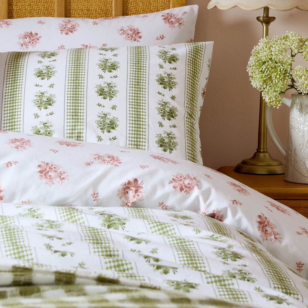 Pensham Stripe Duvet Cover Set in Sage Pink