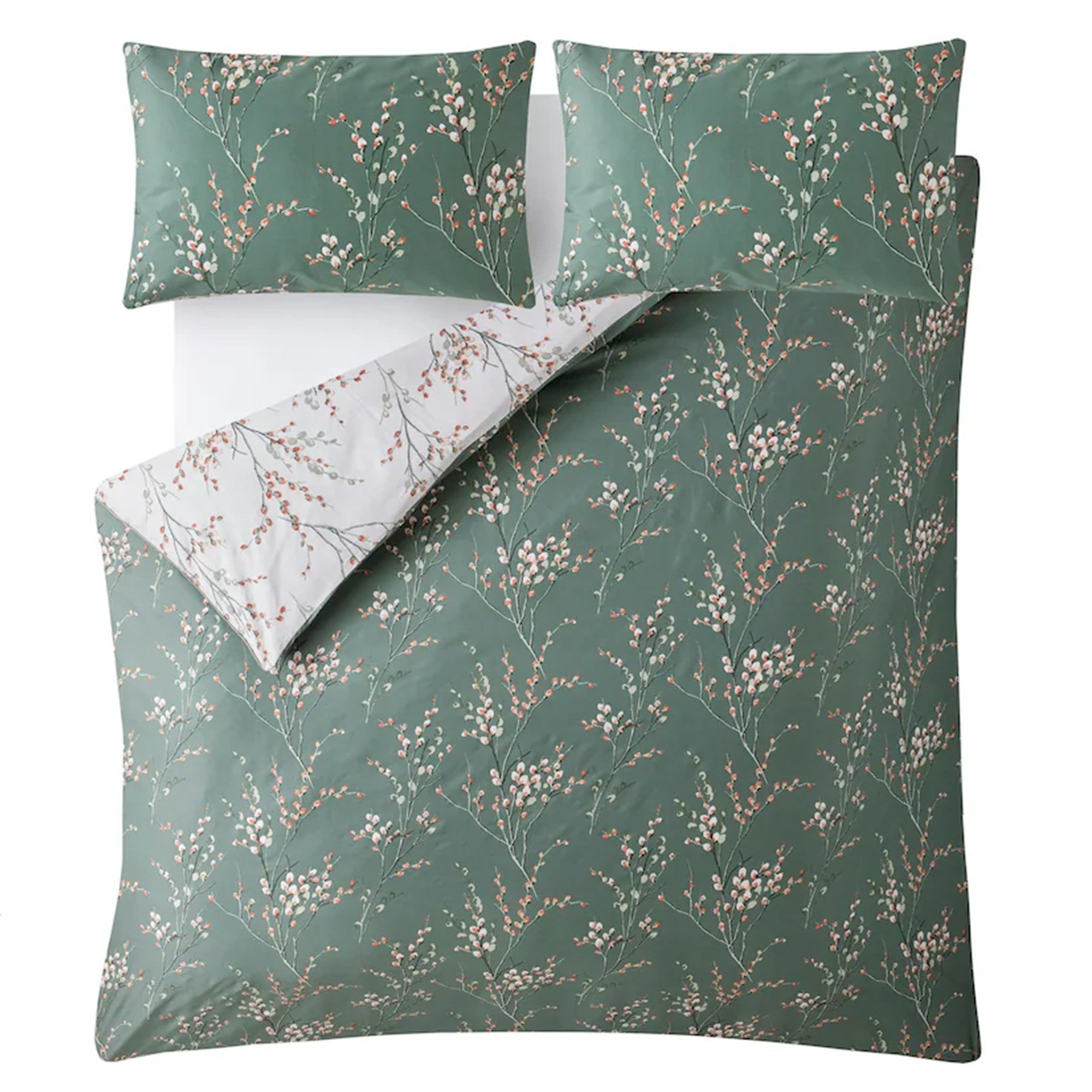 Pussy Willow Duvet Cover Set in Fern Green