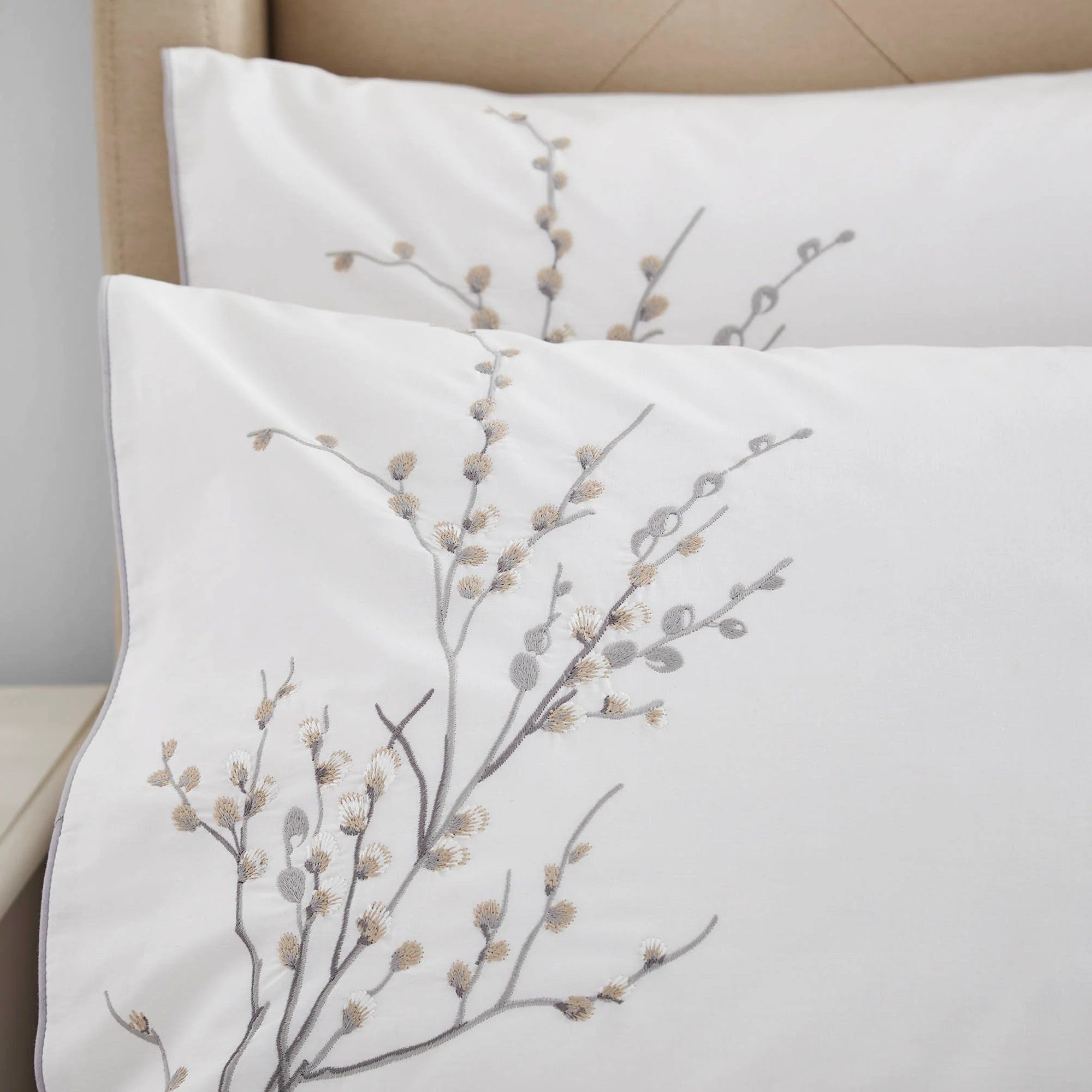 Pussy Willow Embroidery Duvet Cover Set in Dove Grey