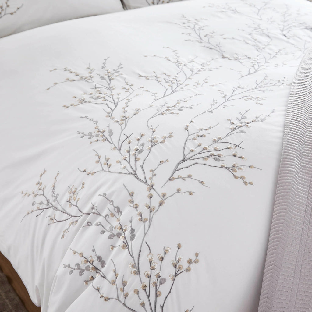 Pussy Willow Embroidery Duvet Cover Set in Dove Grey