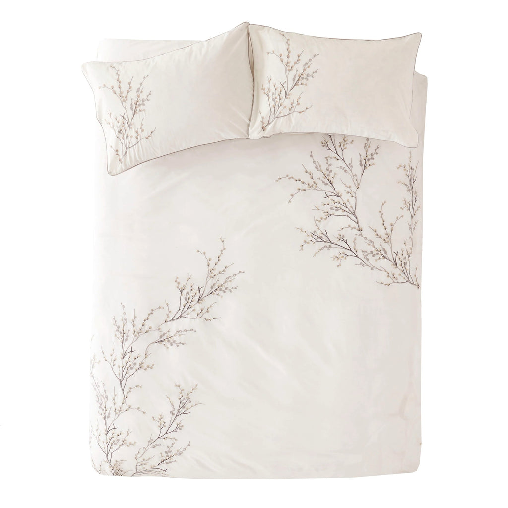 Pussy Willow Embroidery Duvet Cover Set in Dove Grey