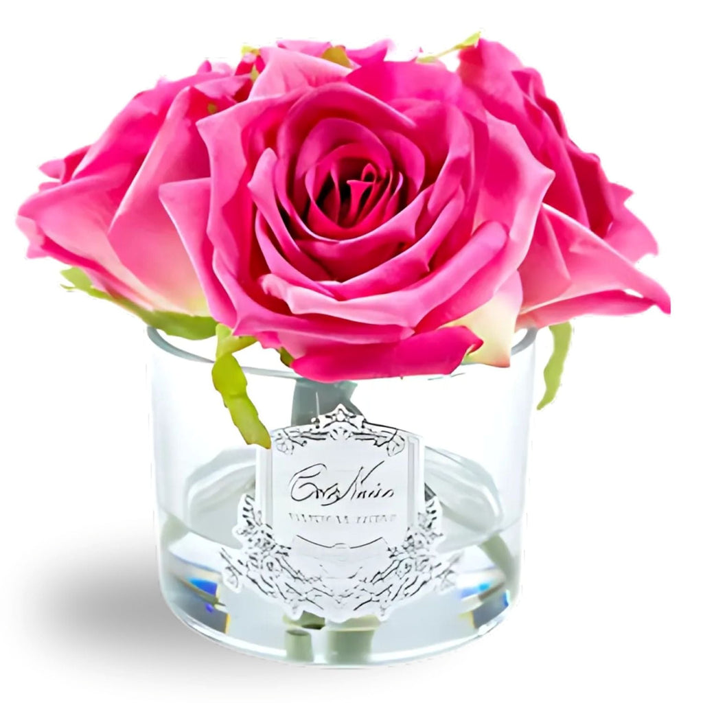 Five Rose Bouquet in Glass Vase – 5 Artificial Silk Flowers