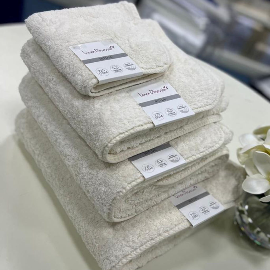 Linen Obsession "Ritual" Bath Towels Collection in Raw (Cream)