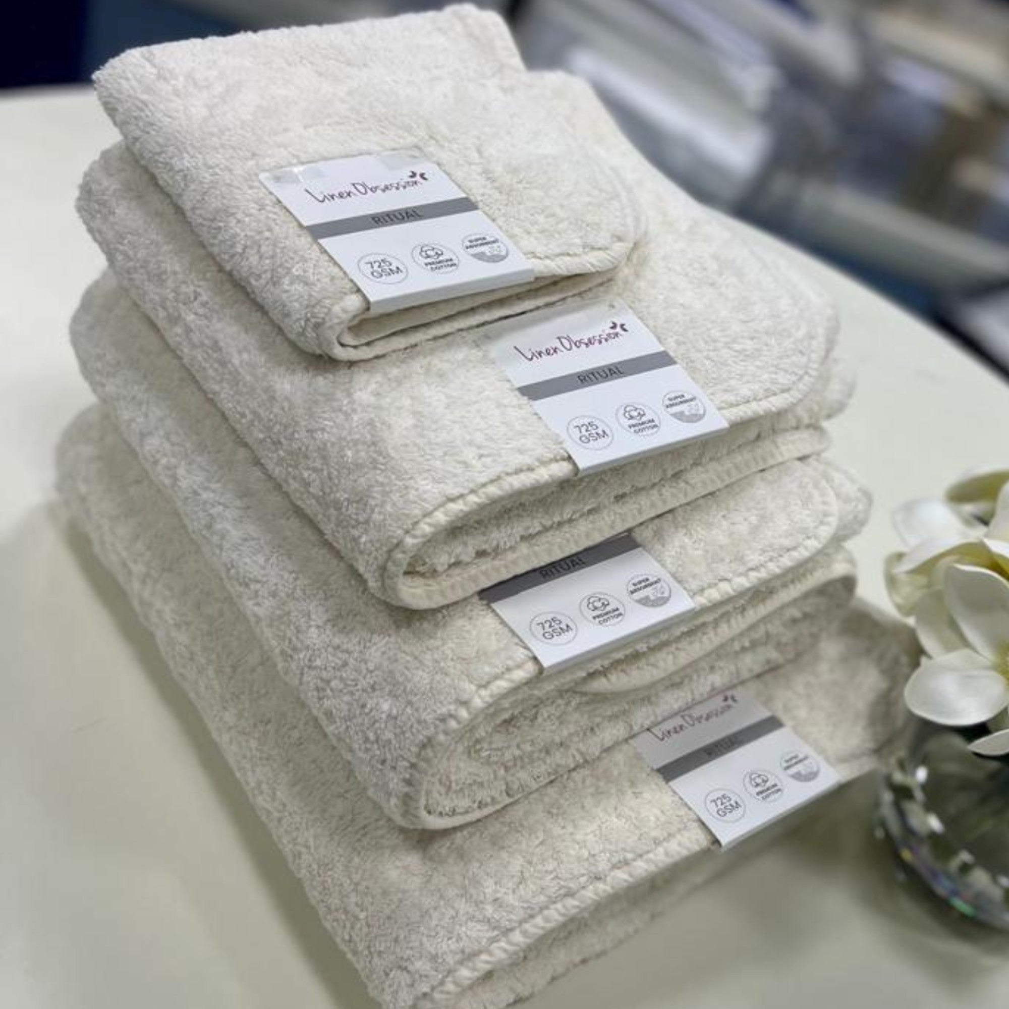 Linen Obsession "Ritual" Bath Towels Collection in Raw (Cream)