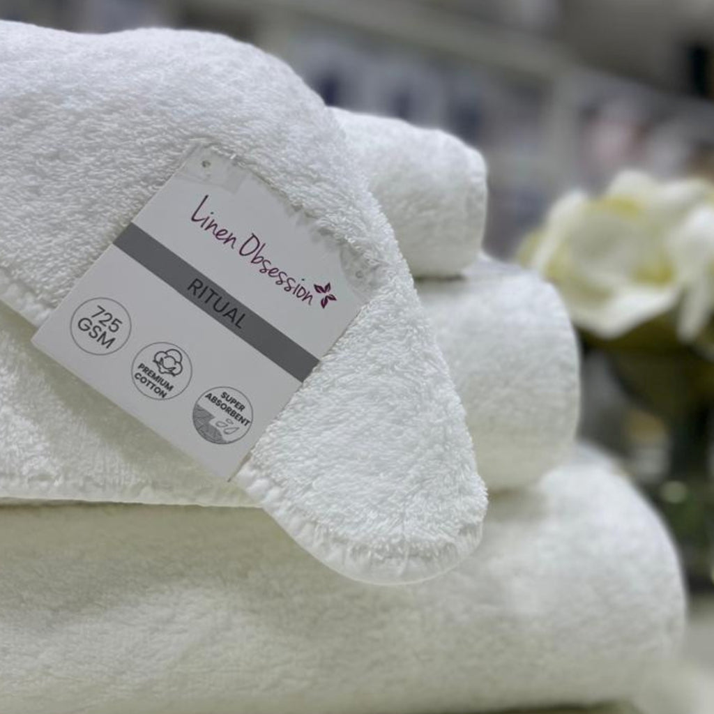 Linen Obsession "Ritual" Bath Towels Collection in White