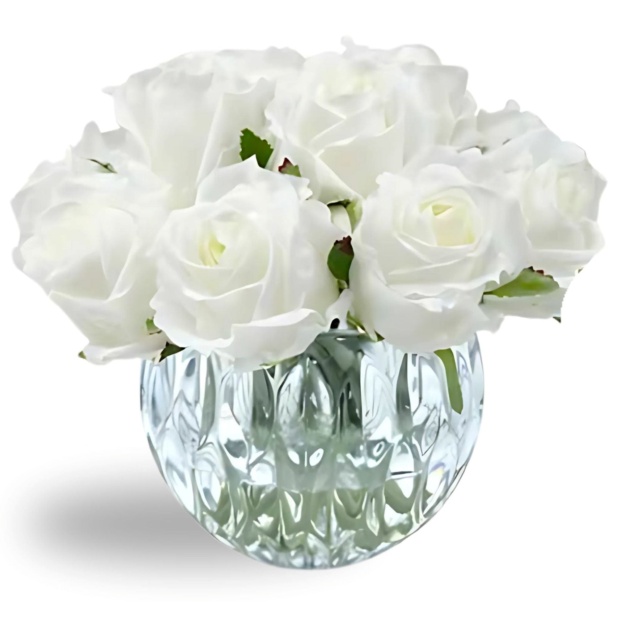 Rose Buds Bouquet in Glass Vase – 13 Artificial Silk Flowers