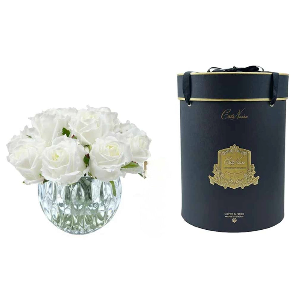 Rose Buds Bouquet in Glass Vase – 13 Artificial Silk Flowers