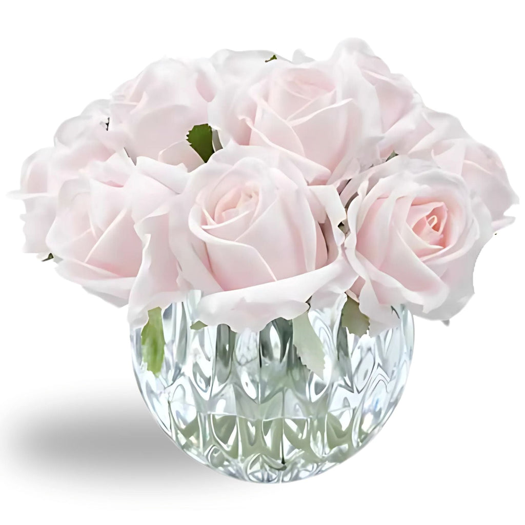 Rose Buds Bouquet in Glass Vase – 13 Artificial Silk Flowers