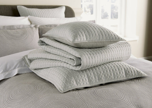 Christy "Metropolitan" Pillow Shams and Filled Cushion in Platinum