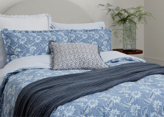Bedeck of Belfast "Miya" Duvet Cover and Oxford Pillowcase in Chambray Blue