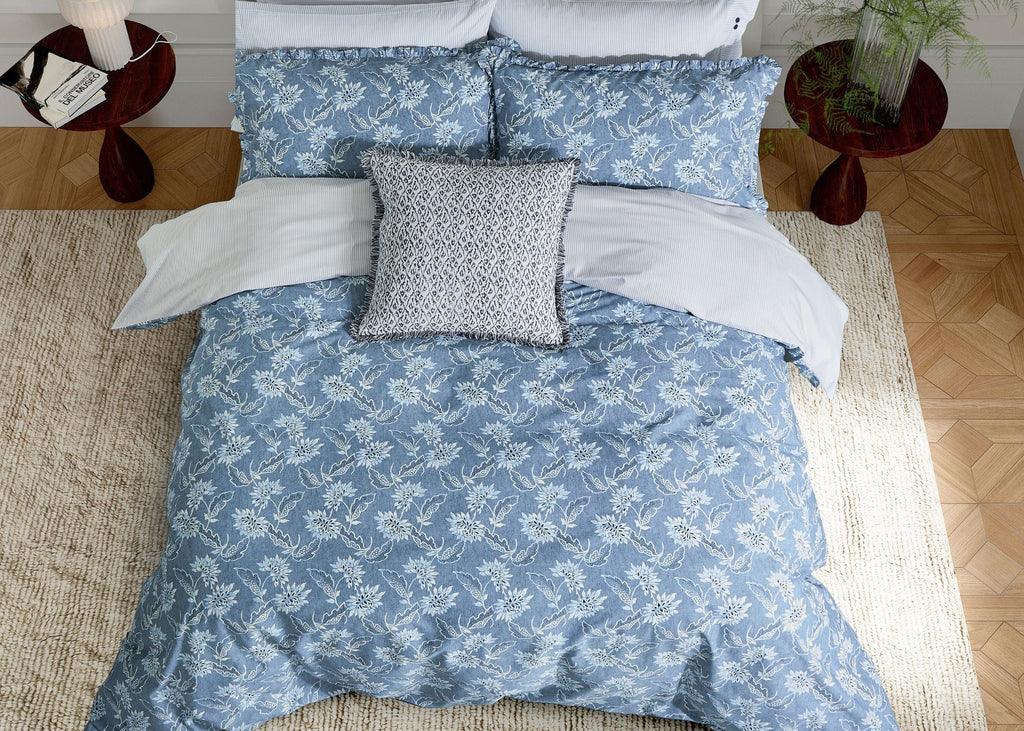 Bedeck of Belfast "Miya" Duvet Cover and Oxford Pillowcase in Chambray Blue