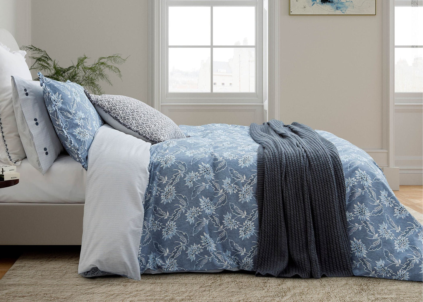 Bedeck of Belfast "Miya" Duvet Cover and Oxford Pillowcase in Chambray Blue