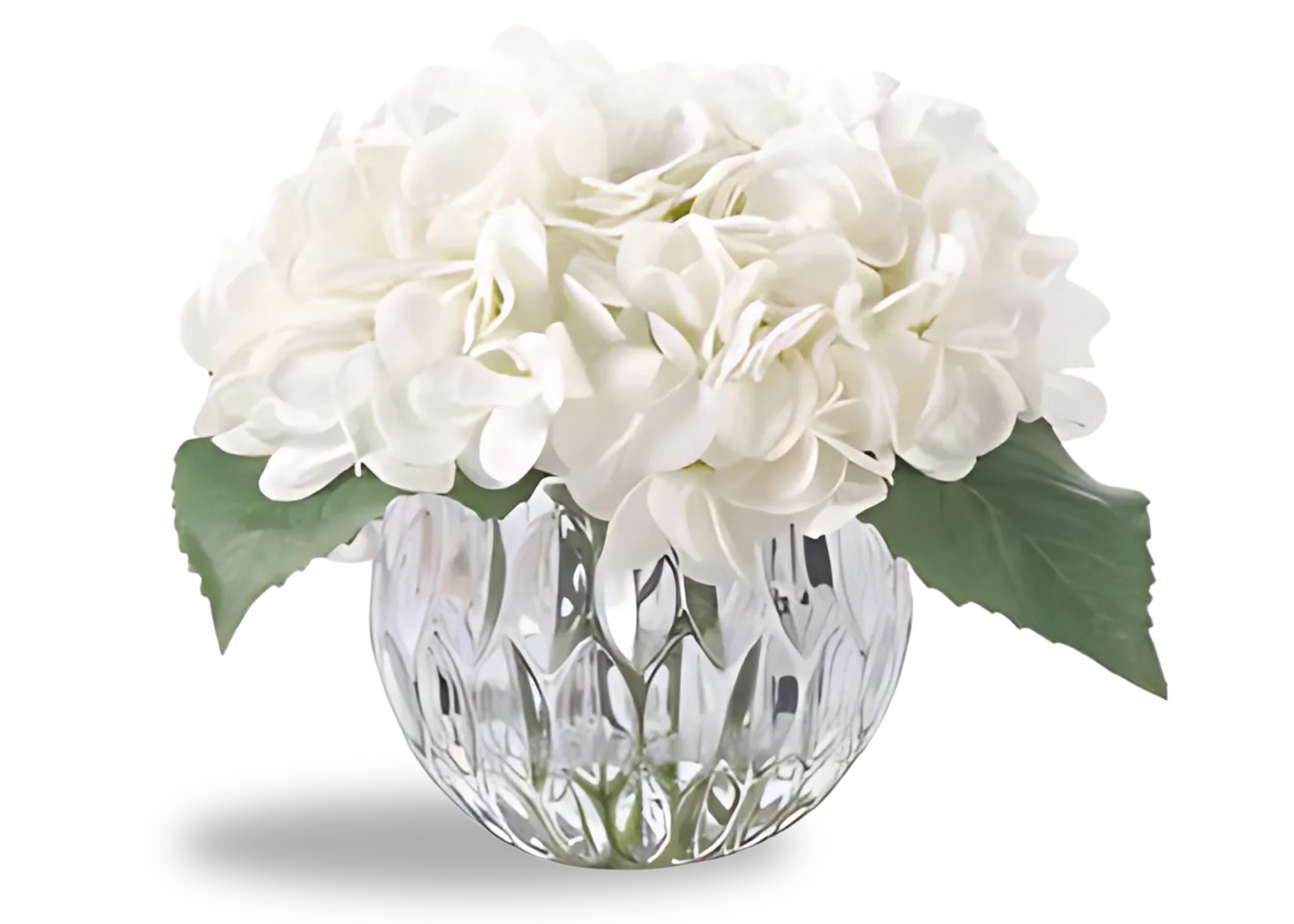 "Round  Hydrangeas Bouquet" in Glass Vase – Artificial Silk Flowers
