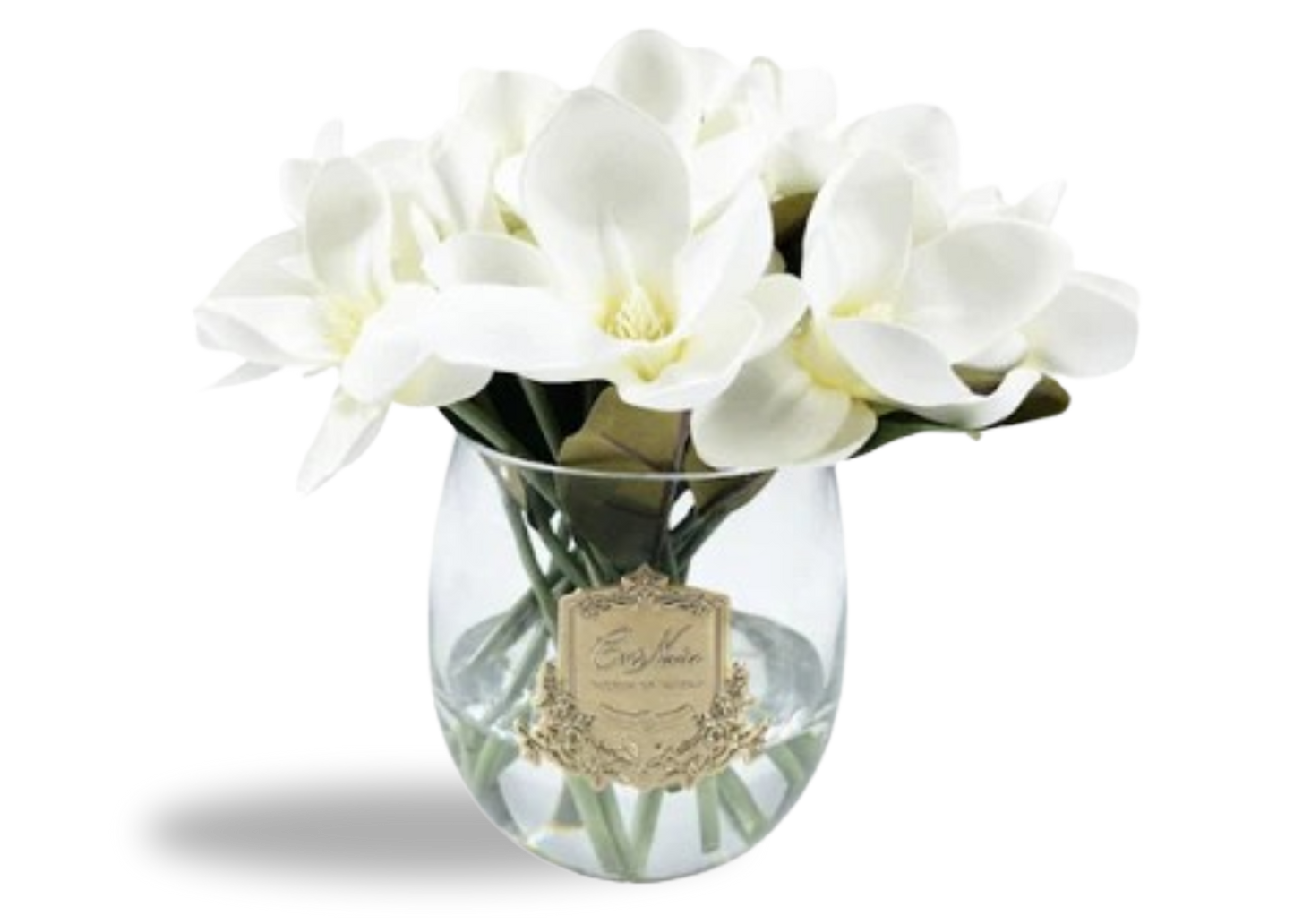 Linen Obsession "Round Magnolia Bouquet" in Glass Vase – Artificial Silk Flowers