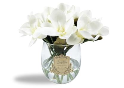 Linen Obsession "Round Magnolia Bouquet" in Glass Vase – Artificial Silk Flowers