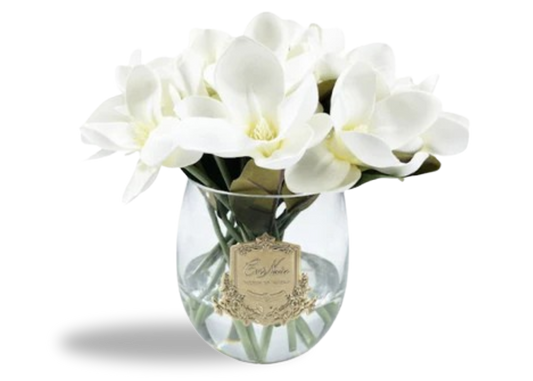 Linen Obsession "Round Magnolia Bouquet" in Glass Vase – Artificial Silk Flowers