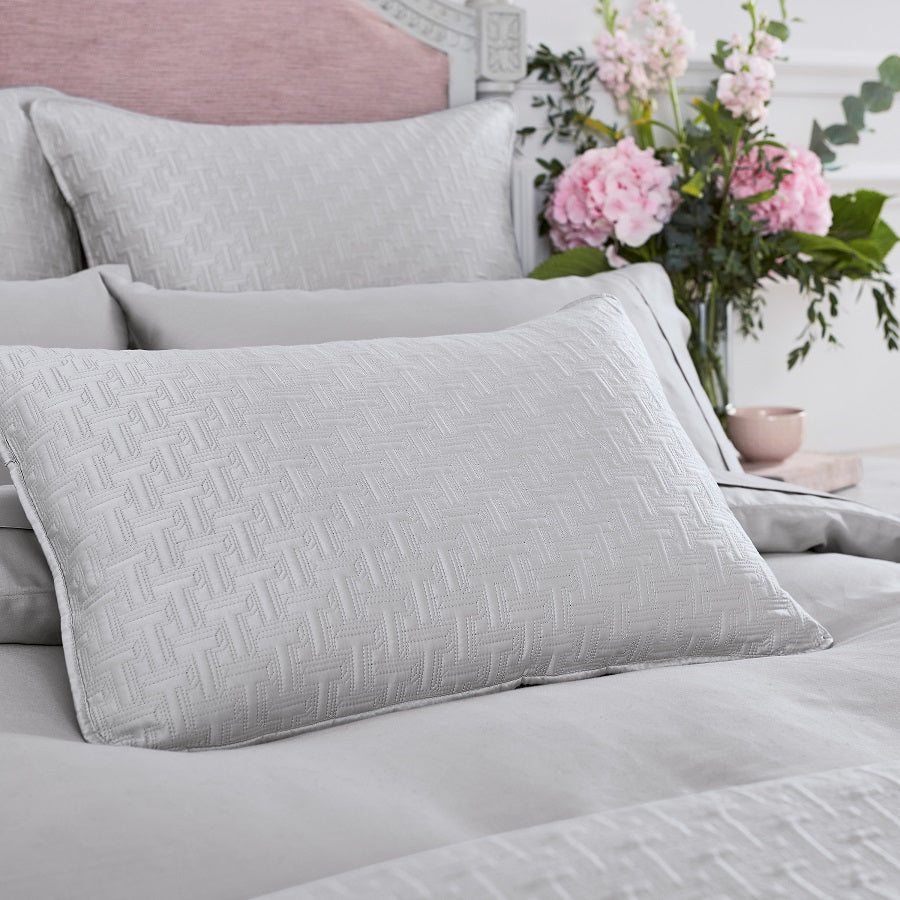 Ted Baker "T" Quilted Bedspread  and Pillow Shams in Silver