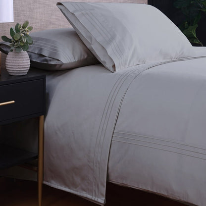 Linen Obsession "Triple Line" 500 Thread Count Egyptian Cotton Sateen Bed Linen in Silver