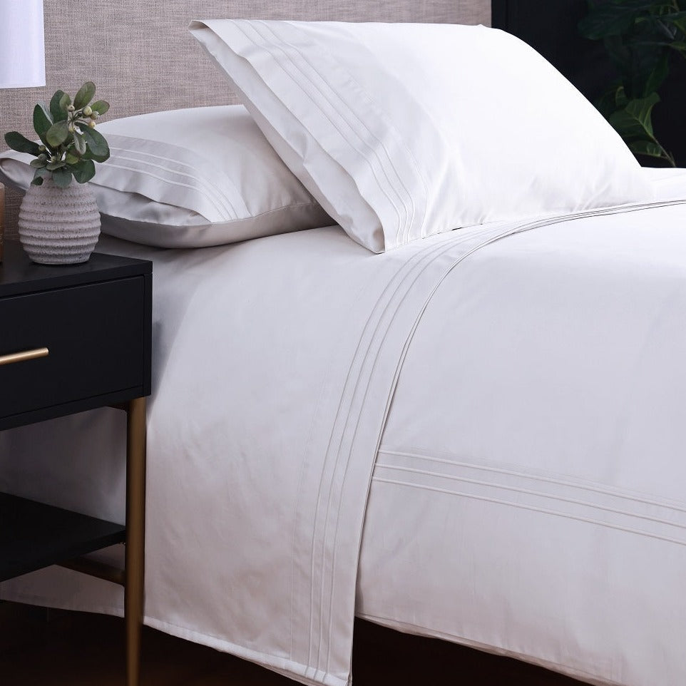 Linen Obsession "Triple Line" 500 Thread Count Egyptian Cotton Sateen Bed Linen in White