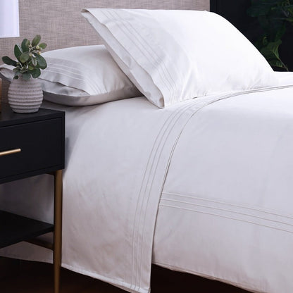 Linen Obsession "Triple Line" 500 Thread Count Egyptian Cotton Sateen Bed Linen in White