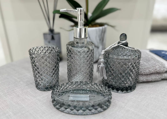 Mathilde "Diamond" Glass Bathroom Accessories in Grey