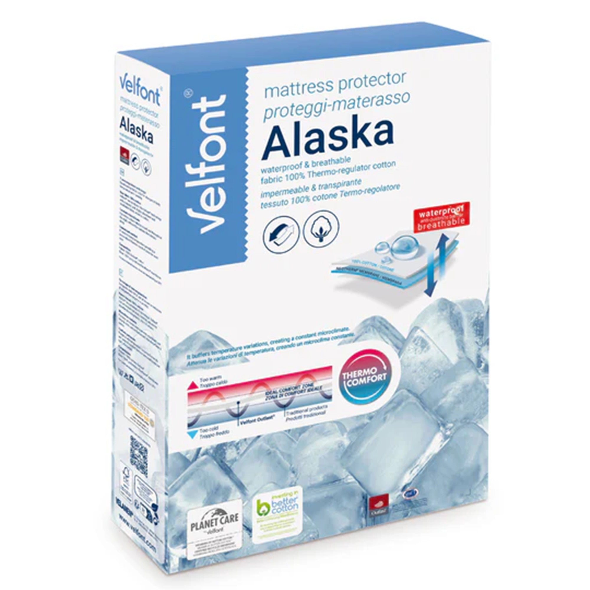 Velfont "Alaska" 100% Thermo-regulating Mattress Protector in White