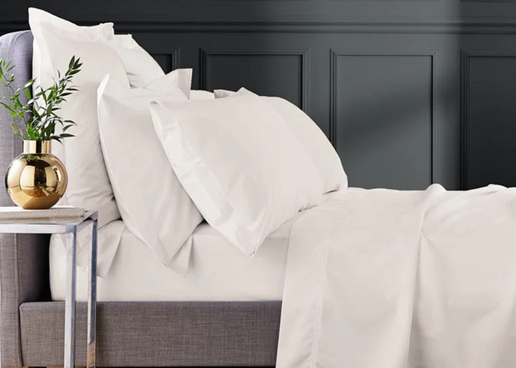 Bedeck of Belfast "1000TC Egyptian Cotton Sateen" Plain Dyed Sheet in Chalk (Cream)