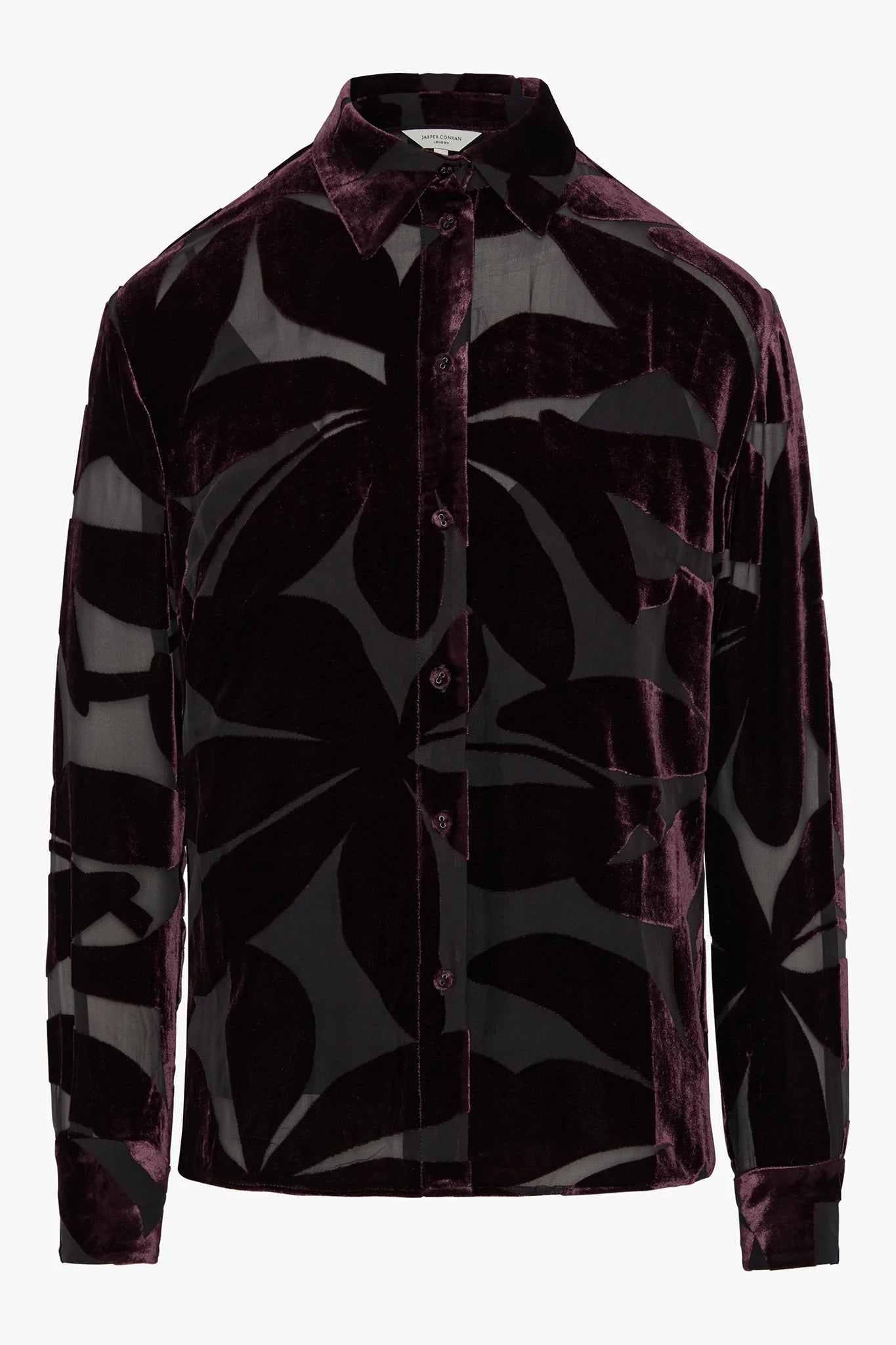 Jasper Conran "Idalia" Velvet Burn Out Shirt in Berry Floral
