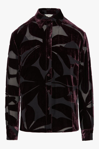 Jasper Conran "Idalia" Velvet Burn Out Shirt in Berry Floral