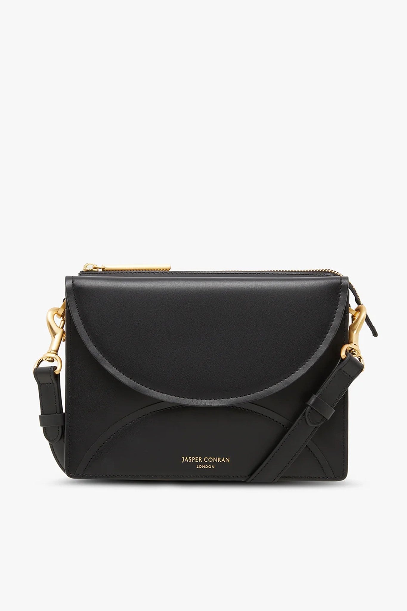 Jasper Conran "Darcey" Leather Double Flap Cross Body Bag in Black