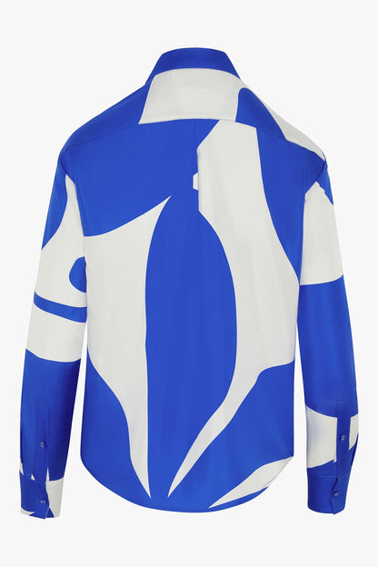Jasper Conran "Gail" Silk Twill Printed Shirt in Blue