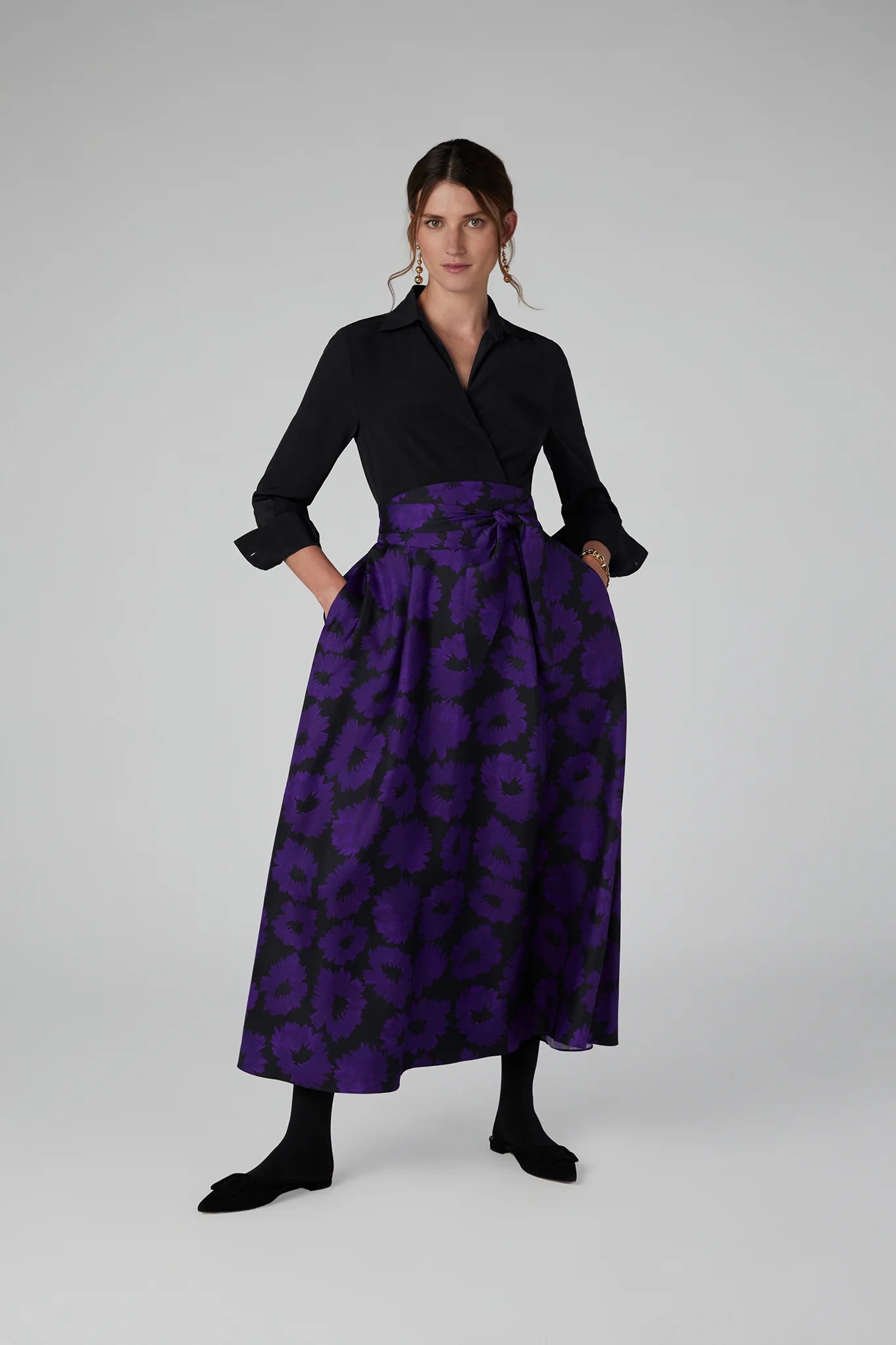 Jasper Conran "Genevieve" Silk Wrap Shirt in Black