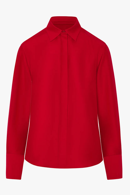 Jasper Conran "Gwen" Wool Silk Fitted Shirt in Red