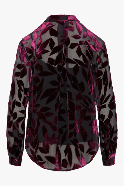 Jasper Conran "Idalia" Velvet Burn Out Shirt in Cerise Geo Pink
