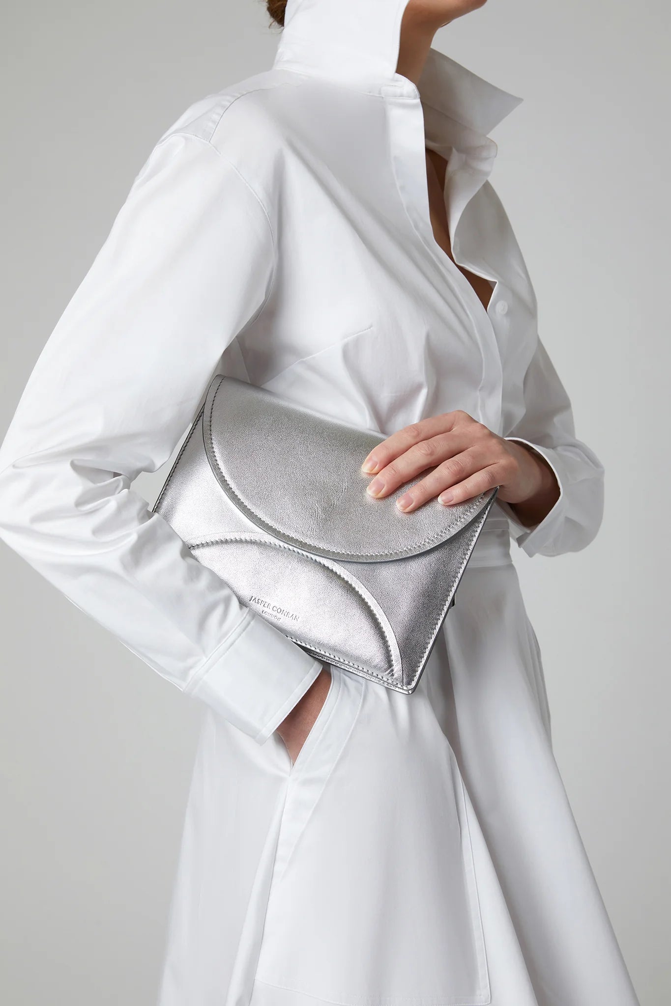 Jasper Conran "Gabriella" Leather Clutch Bag in Silver